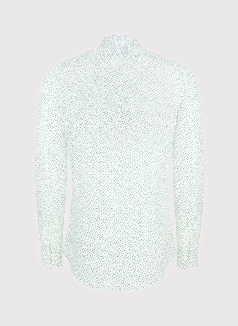 Biała koszula męska w zielony mikrowzór