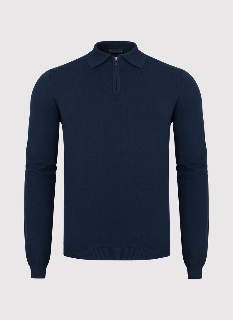 Granatowy sweter męski z kołnierzykiem