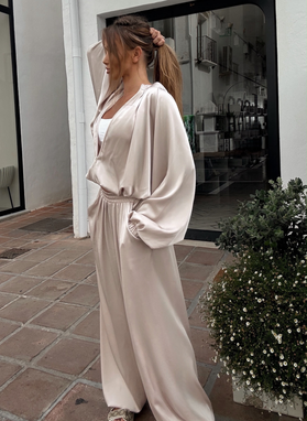 Komplet bluza i spodnie SATIN COZY beż