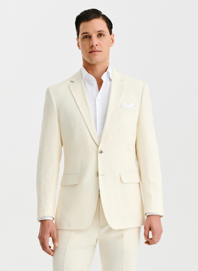 Beżowy garnitur męski z lnem