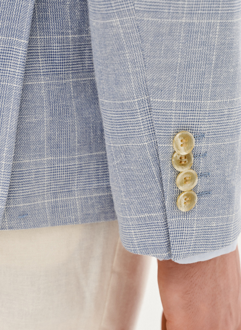 Niebieska marynarka z lnu w kratkę