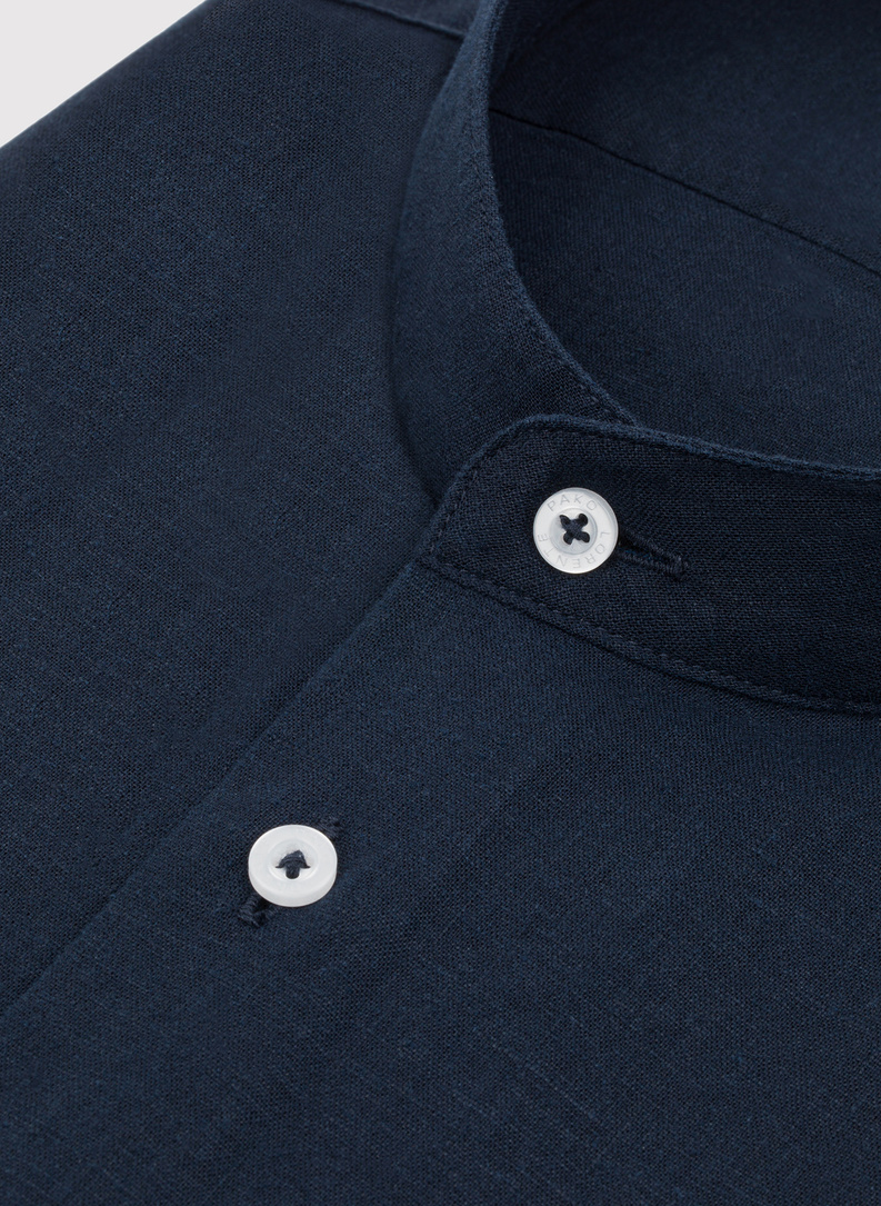 Lniana granatowa koszula męska ze stójką