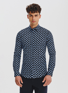 Granatowa koszula w kwiaty