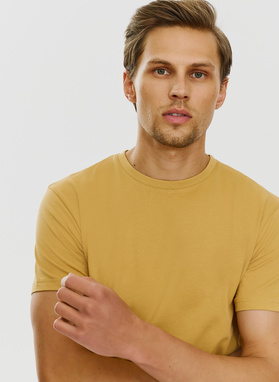 Bawełniany żółty t-shirt z okrągłym dekoltem