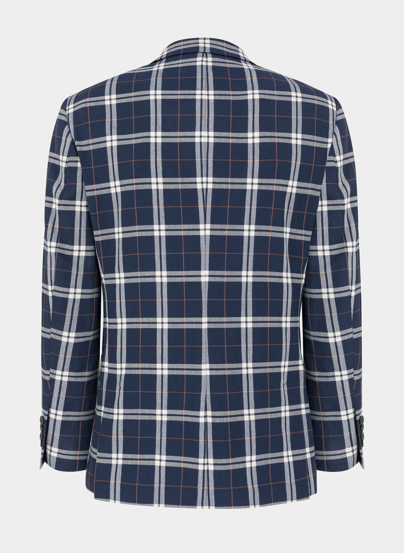 Granatowy garnitur w intensywną kratę