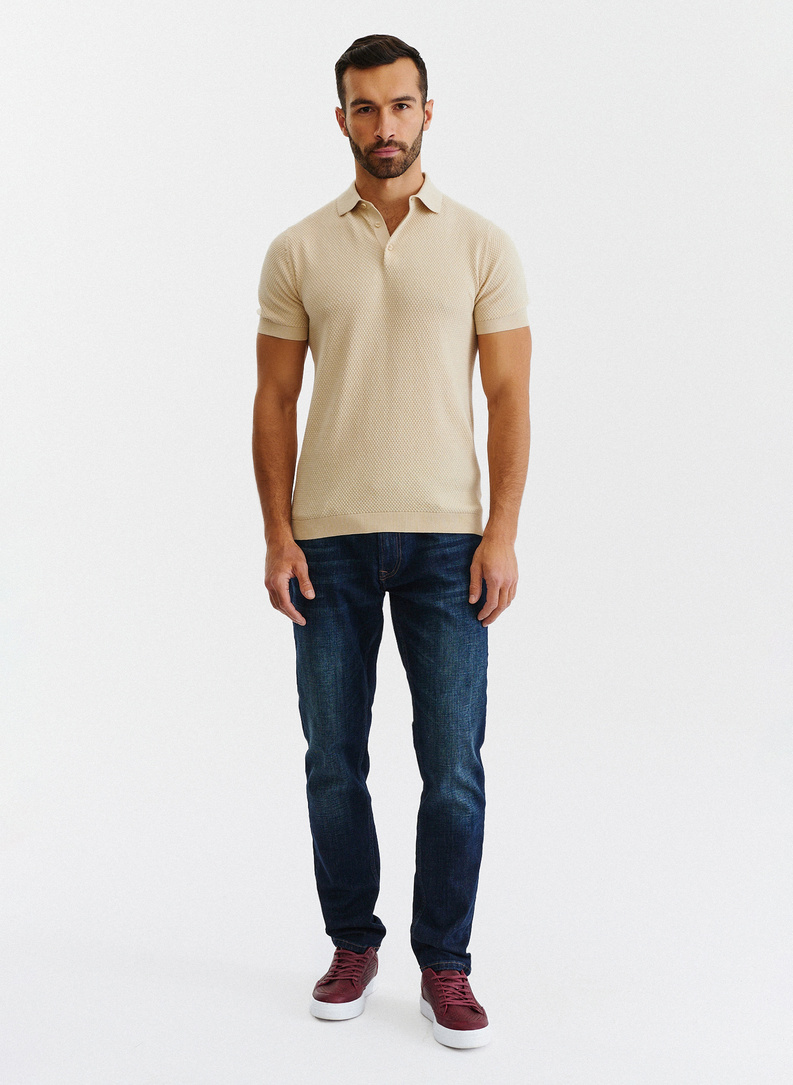 T-shirt polo o ciekawej fakturze w kolorze ecru