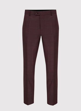 Bordowe spodnie garniturowe w subtelną kratę