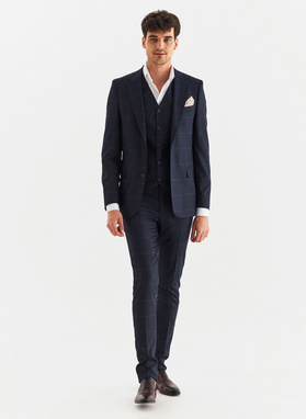 Granatowa kamizelka garniturowa w kratę Windowpane