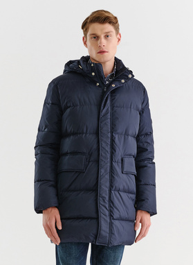 Granatowa długa pikowana kurtka