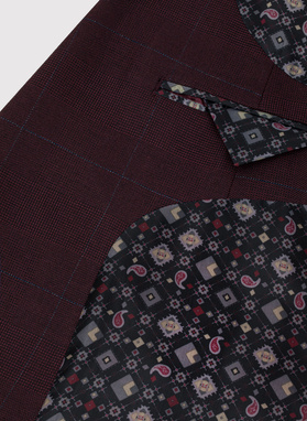 Bordowa marynarka garniturowa w subtelną kratę