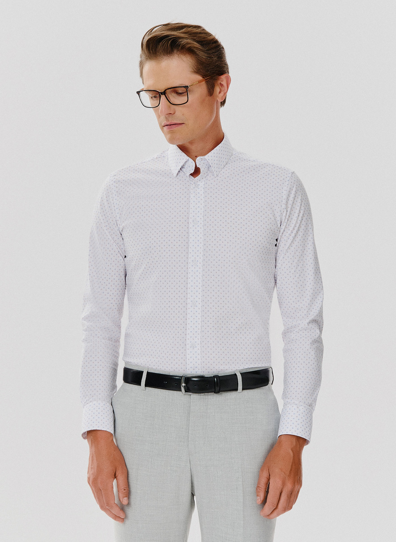 Biała koszula męska mikrowzór