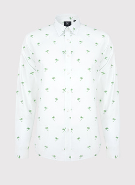Biała koszula męska w zielone palmy 