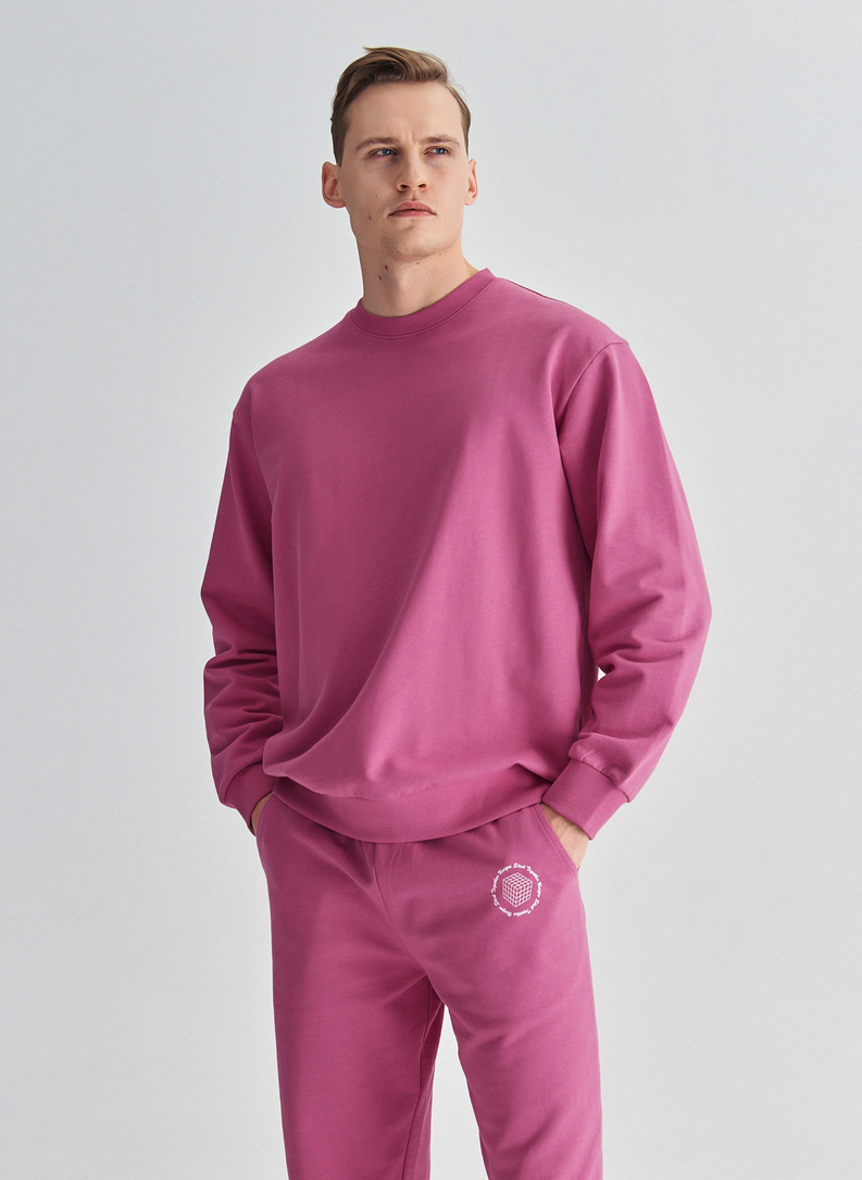 Różowa bluza oversize z okrągłym dekoltem C22SF-2B-004-R-0