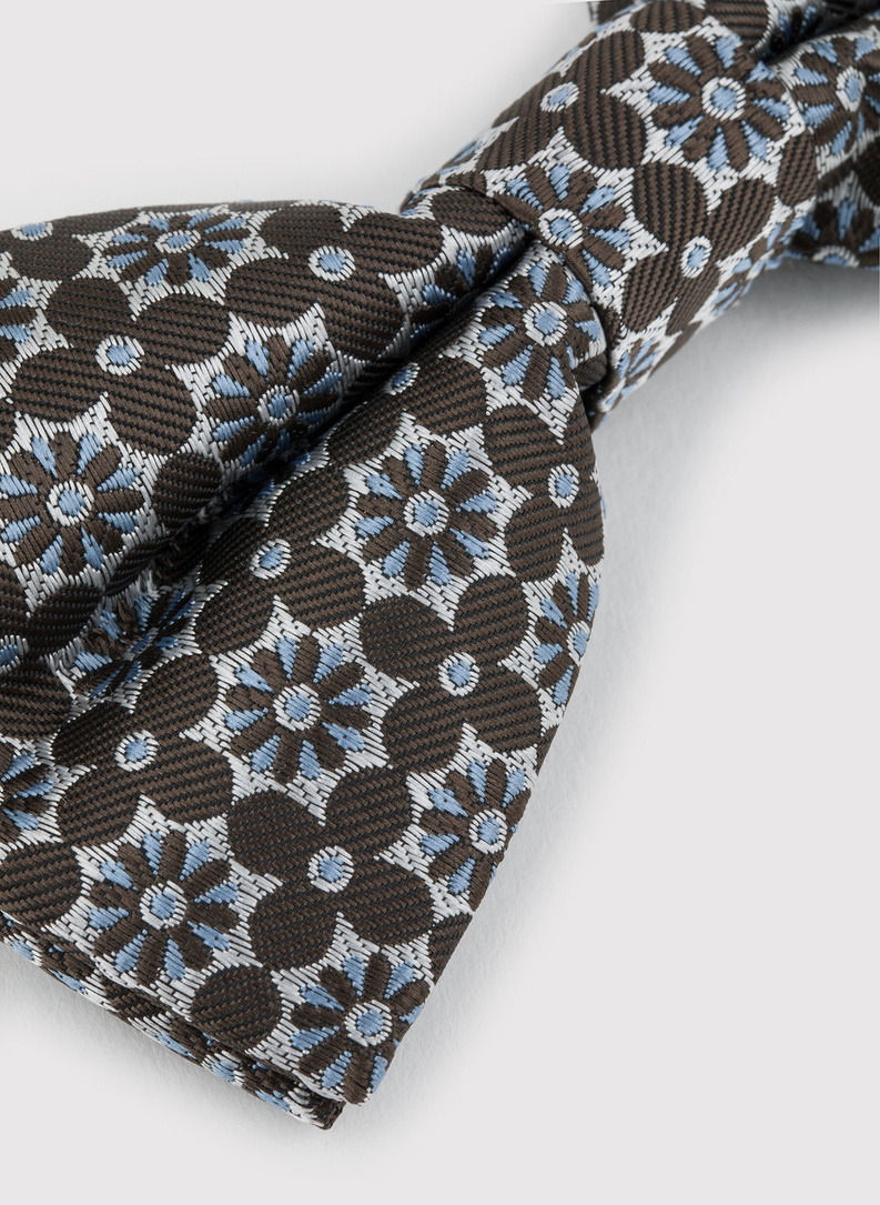 Brązowo-srebrna kwiatowa męska muszka