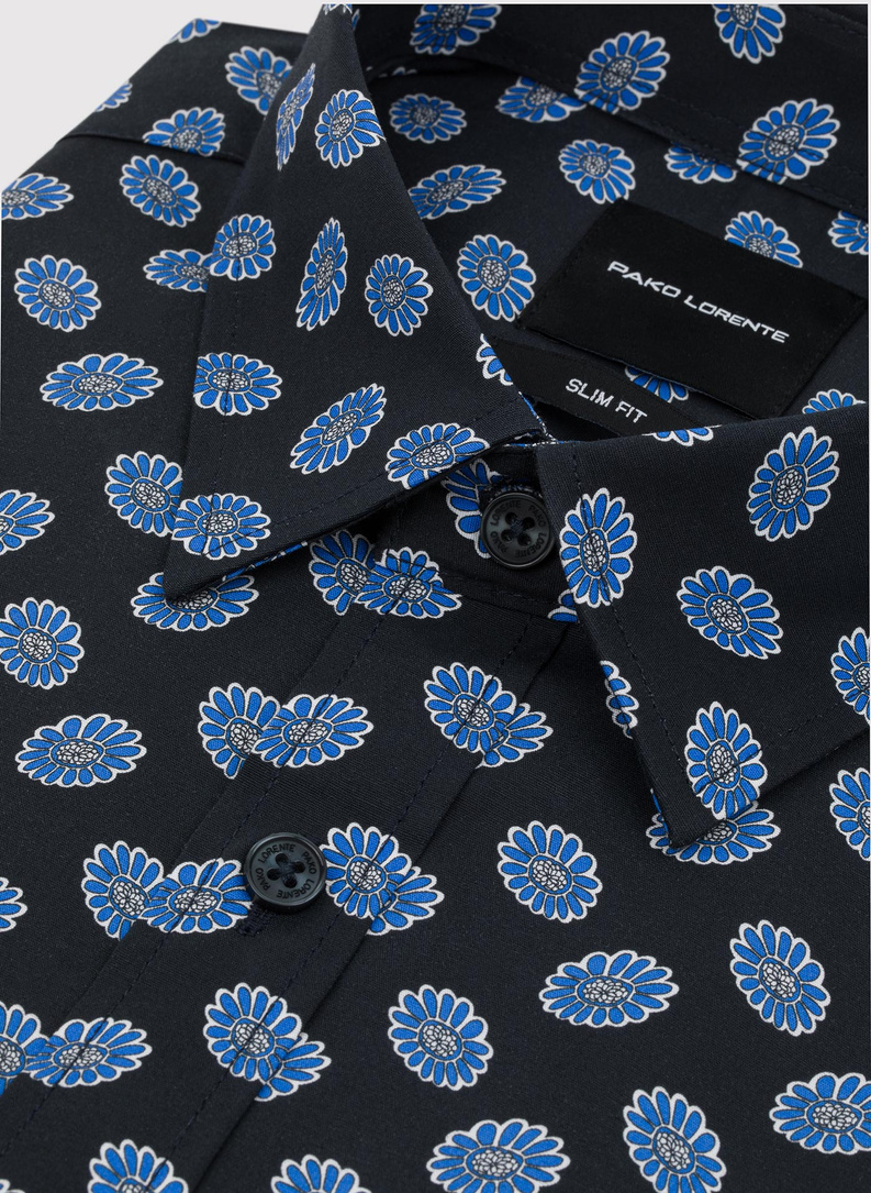 Granatowa koszula w kwiaty