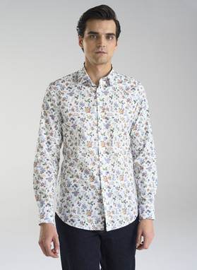 Biała męska koszula w kwiaty 