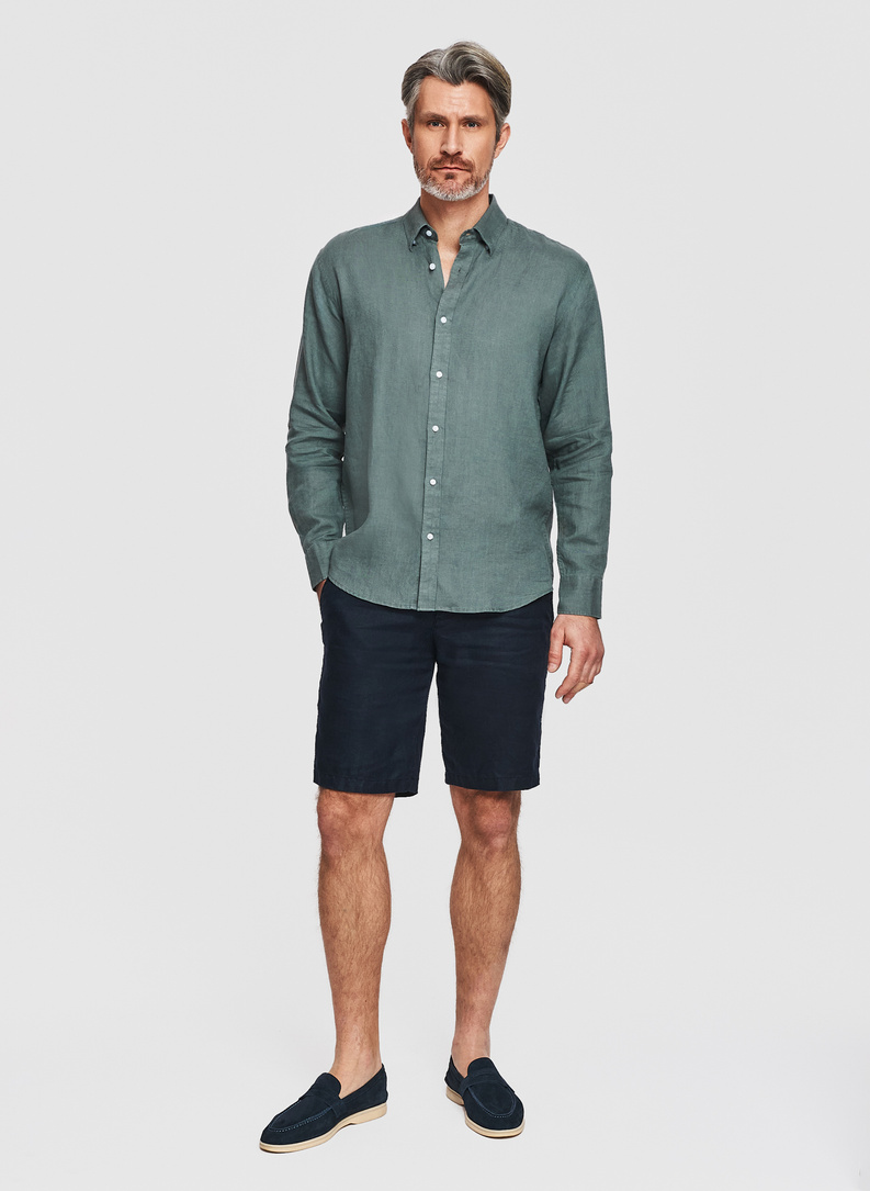Lniana koszula męska w kolorze zielonym