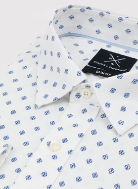 Biała koszula męska w granatowe listki