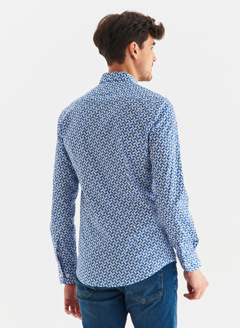 Koszula męska w biało-niebieski mikrowzór 