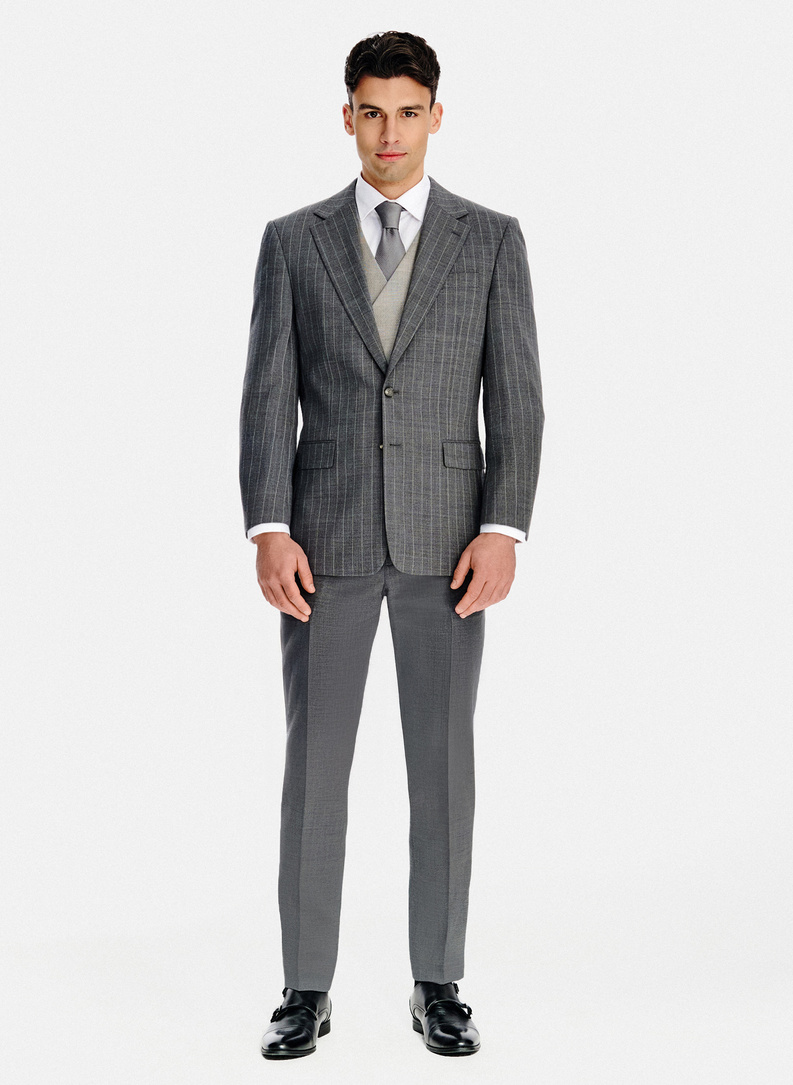 Wełniana marynarka garniturowa w prążek