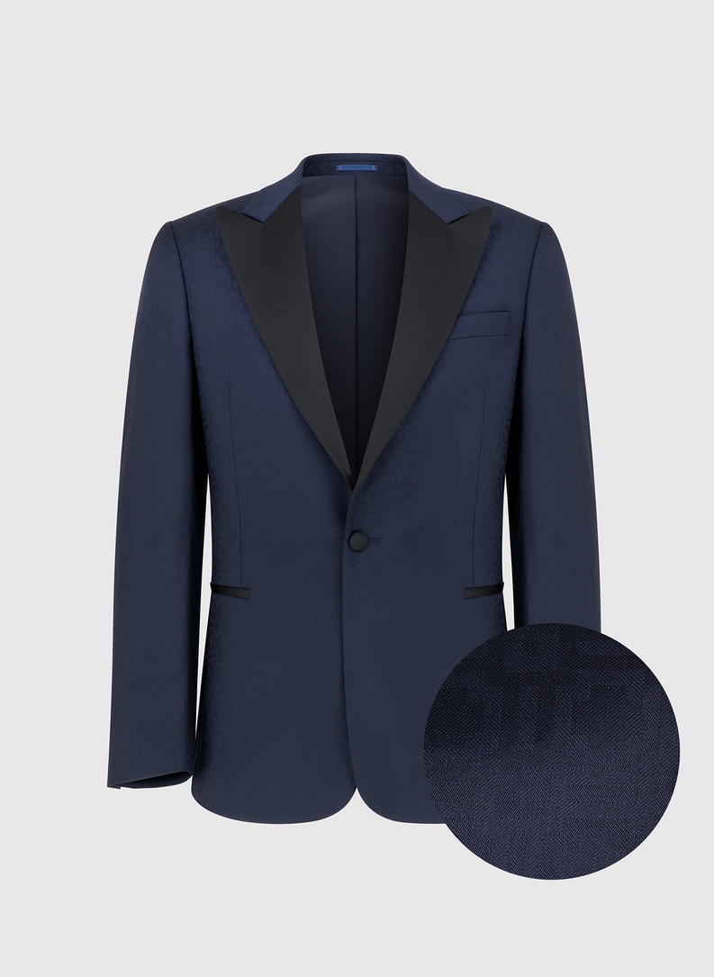 Ślubna żakardowa marynarka smokingowa w kolorze granatowym