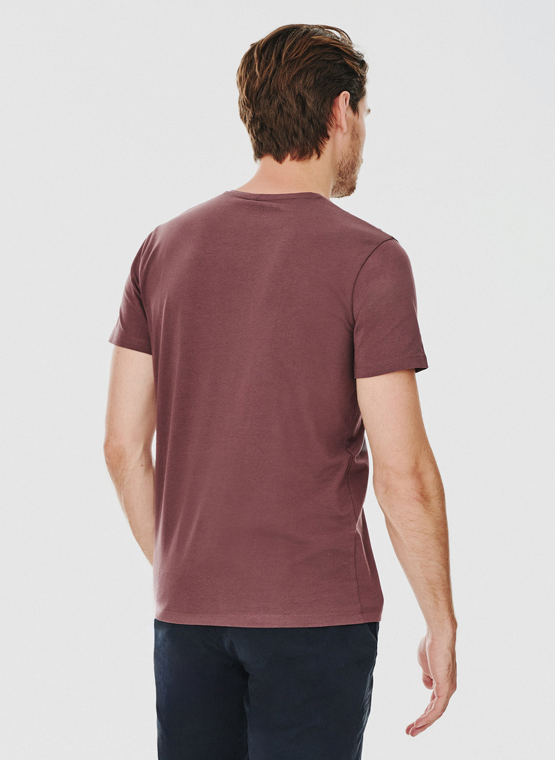 Bordowy gładki t-shirt v-neck