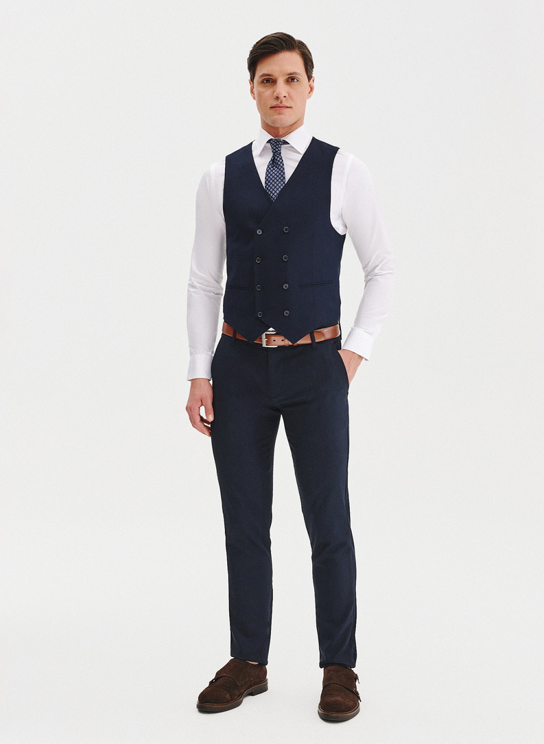 Granatowa dwurzędowa kamizelka męska 