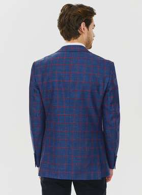 Granatowa marynarka w czerwoną kratę