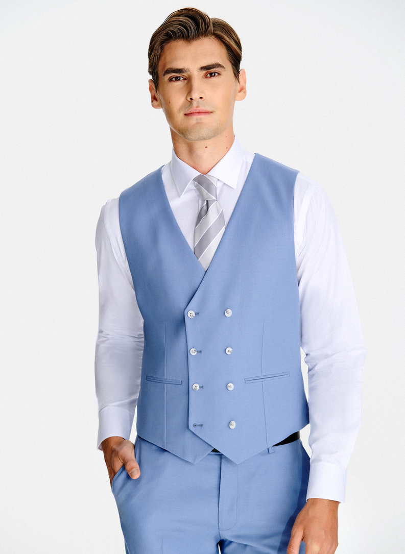 Niebieska wełniana kamizelka garniturowa