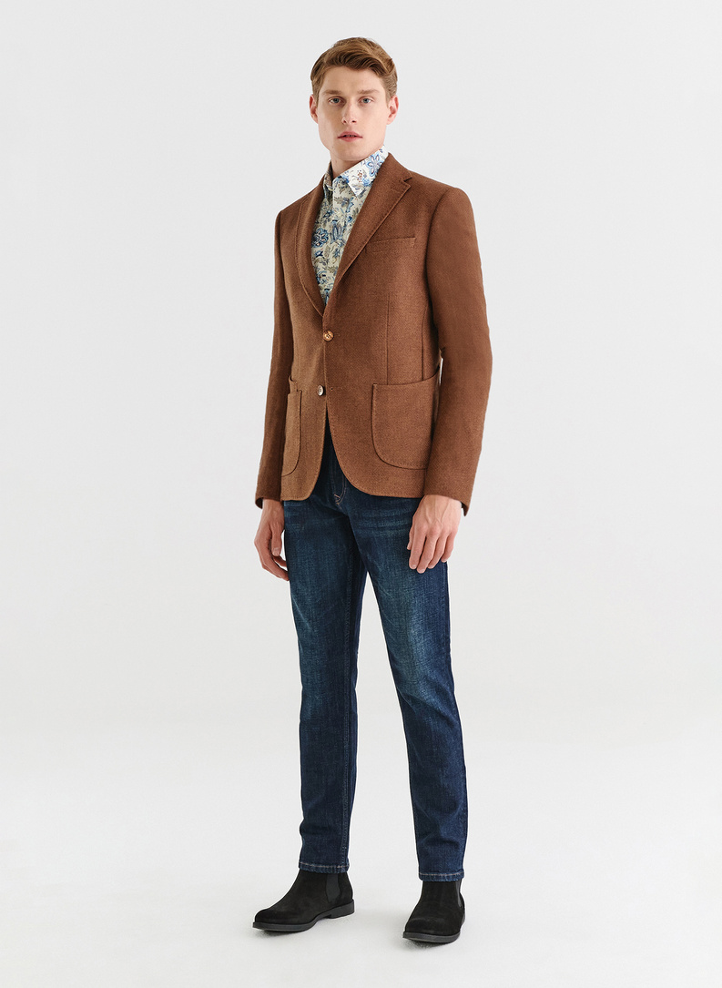 Beżowa koszula męska w kwiatowy print