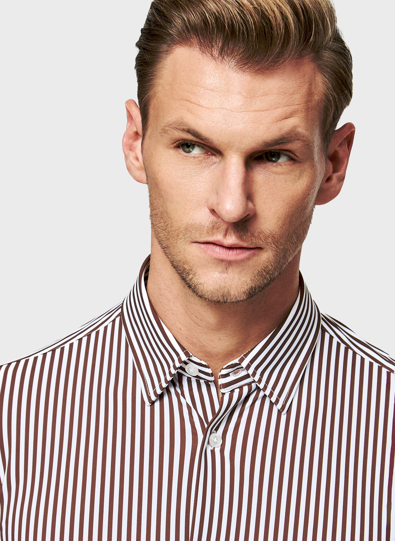 Brązowa koszula męska w prążek