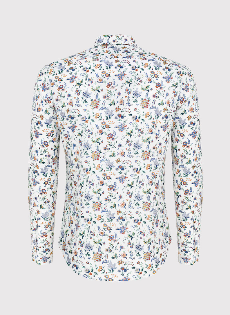 Biała męska koszula w kwiaty 