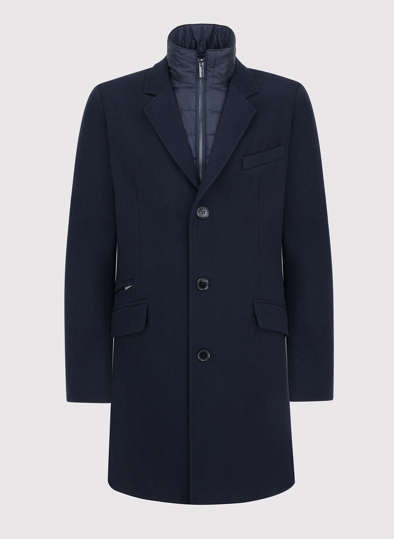 Męski płaszcz z wełną w kolorze granatowym