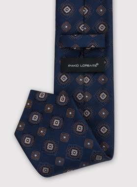 Granatowy krawat męski z brązowym wzorem