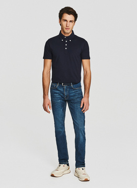 Granatowy t-shirt polo z bawełny