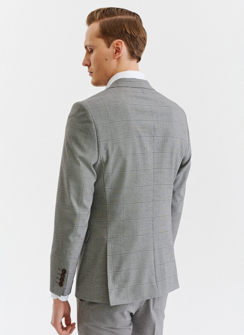 Męska marynarka garniturowa w kratę w brązowych tonach