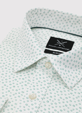 Biała koszula męska w zielony mikrowzór