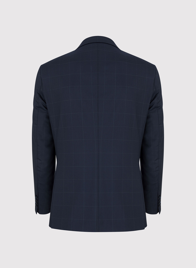 Granatowy wełniany garnitur w kratę