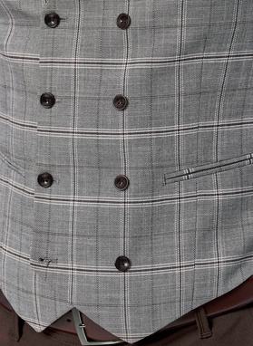 Szara dwurzędowa kamizelka w kratę