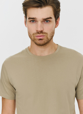 Bawełniany beżowy t-shirt z okrągłym dekoltem