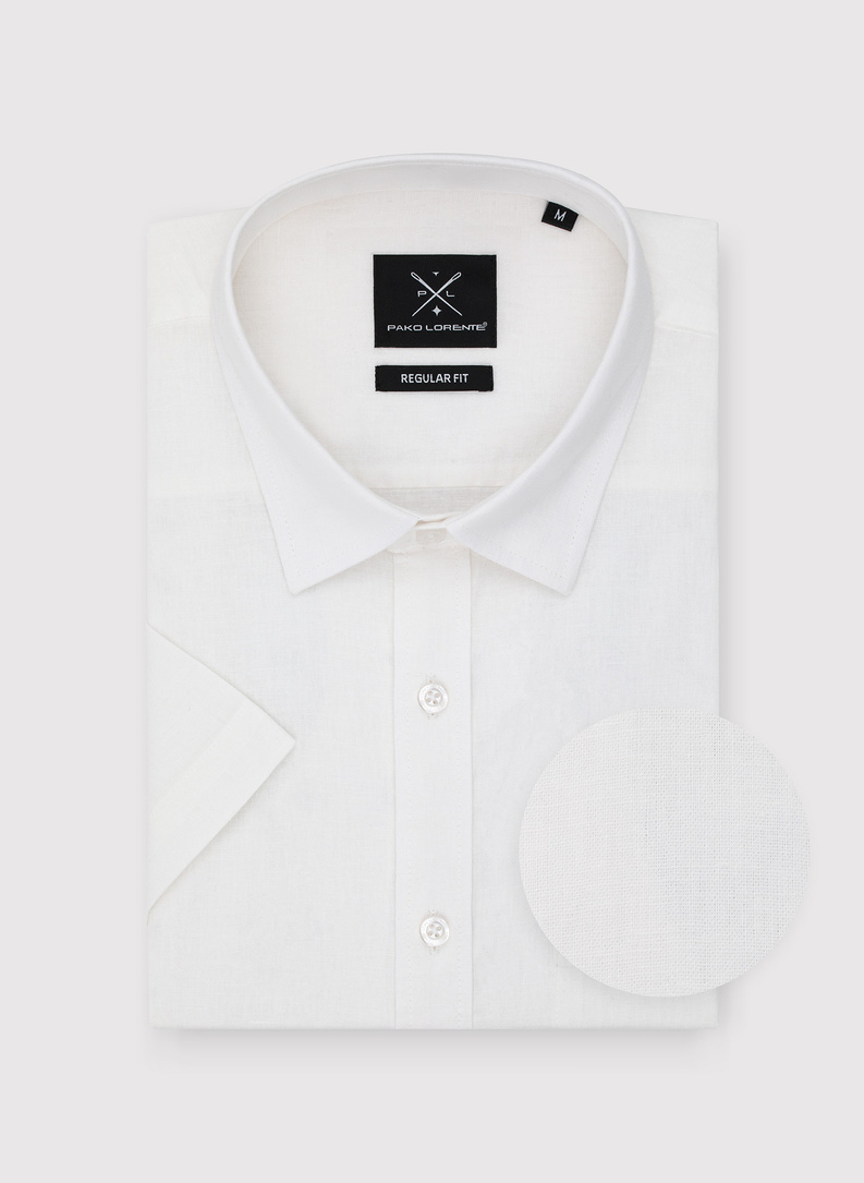 Lniana biała koszula z krótkim rękawem