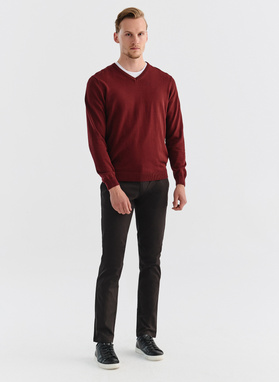 Ciemnobrązowe spodnie męskie o kroju Slim Fit