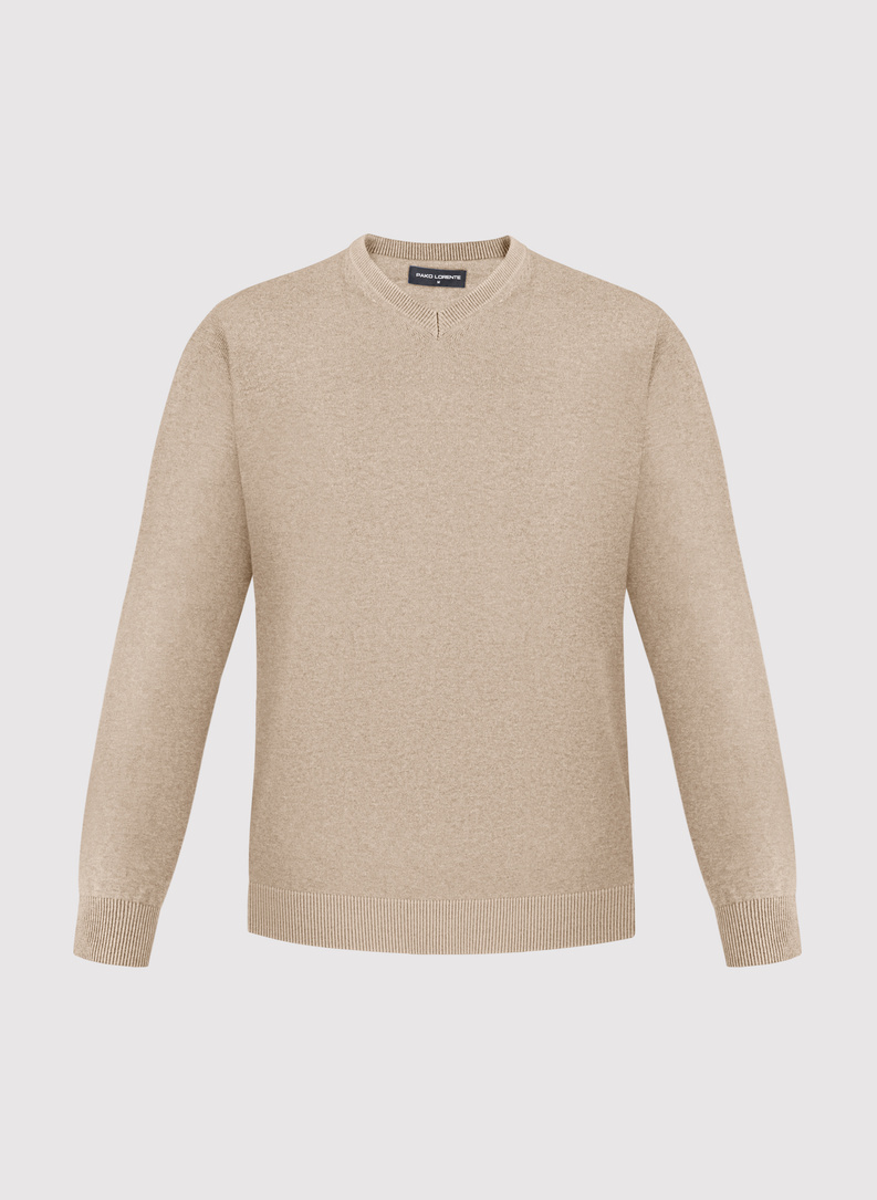 Beżowy sweter męski v-neck