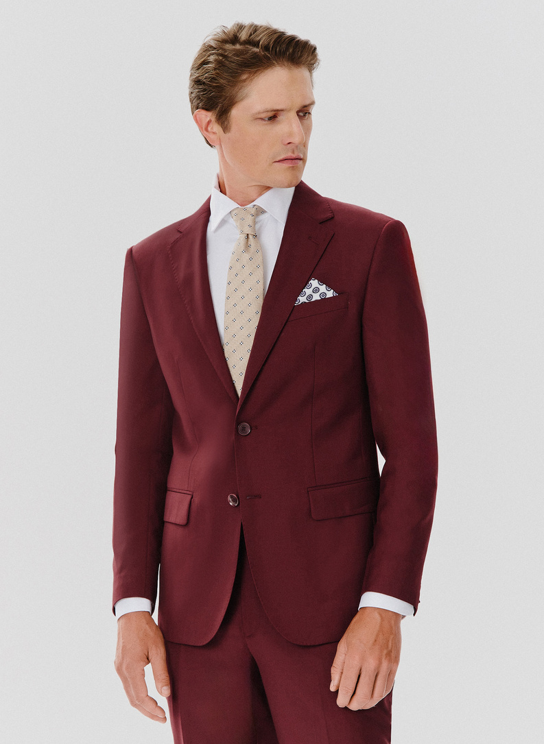 Dwuczęściowy gładki garnitur męski w kolorze burgundowym