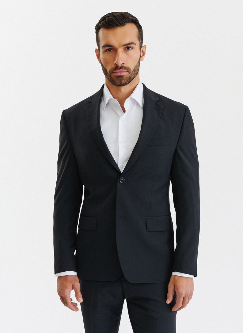 Gładki czarny garnitur męski