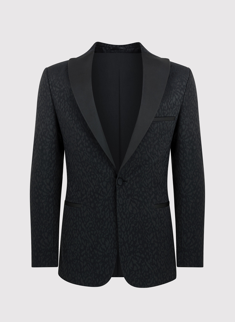 Czarna żakardowa marynarka smokingowa