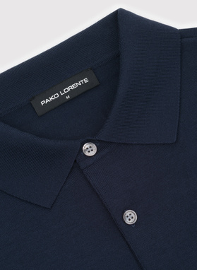 Granatowy sweter polo z bawełny merceryzowanej