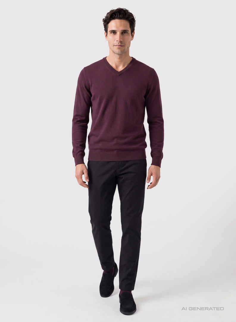 Ciemnofioletowy sweter v-neck