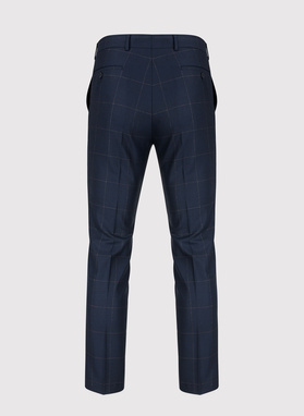 Granatowe spodnie garniturowe w kratę Windowpane