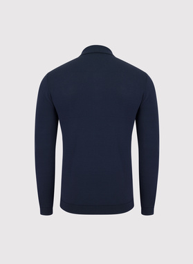 Granatowy sweter polo z bawełny merceryzowanej